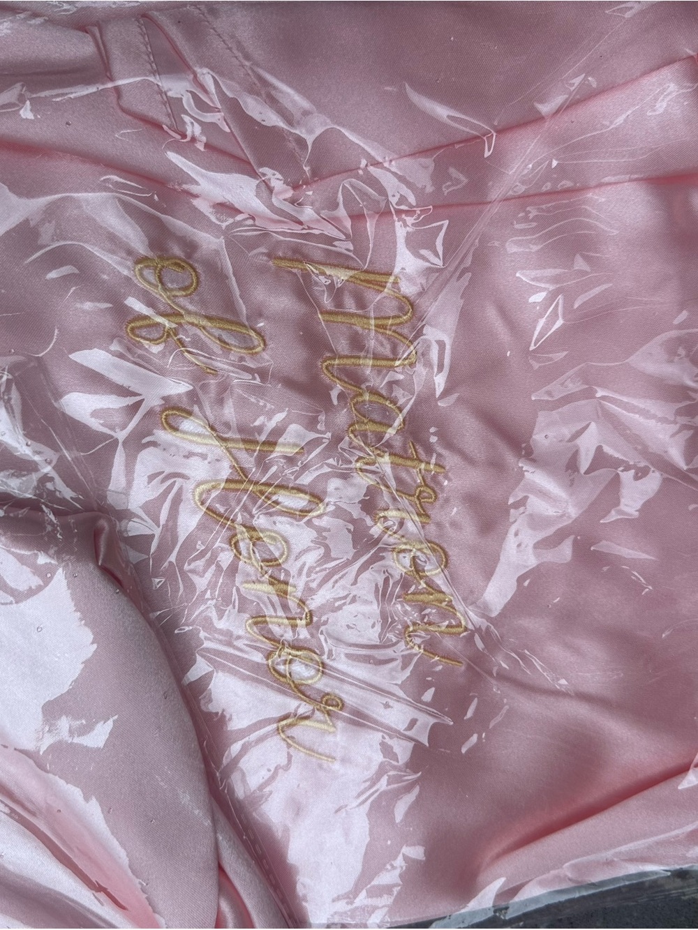 Bridal Satin Robe - Pink with Gold Embroidery